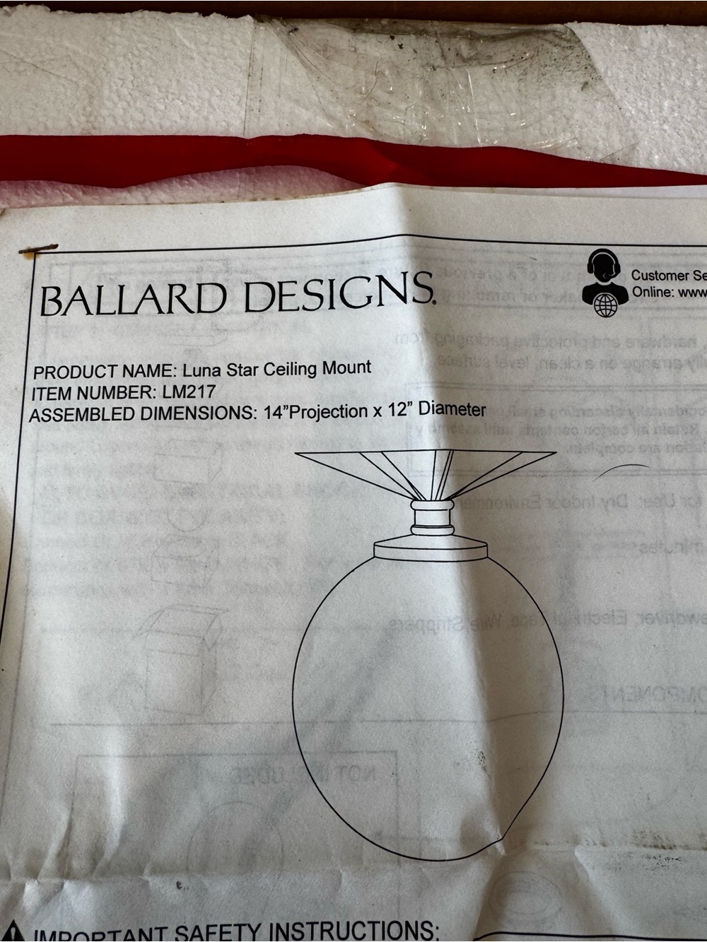 Ballard Designs Luna Star Ceiling Mount Light NIB